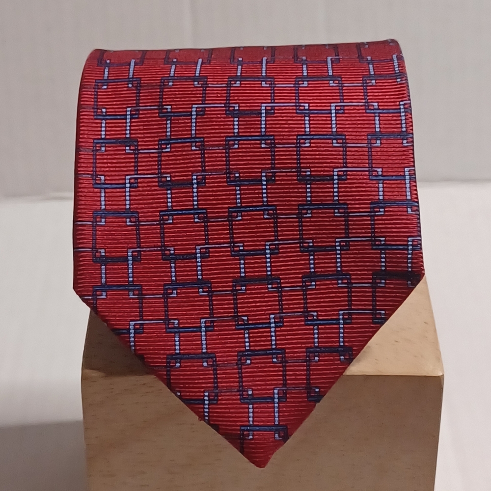 TOMMY HILFIGER Red 100% Silk Geometric Patterned Tie